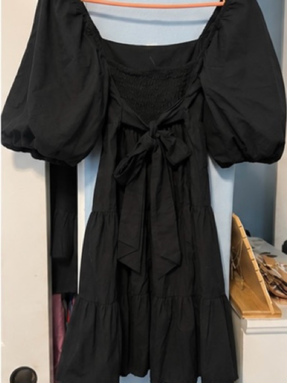 Faithfull the Brand Eryn Black Puff Sleeve Tiered Mini Dress Size S / US 2 - Picture 5 of 10